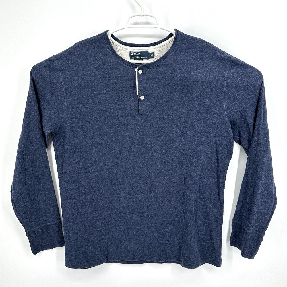 Vintage Polo Ralph Lauren Navy Slub Cotton Long Sleeve Henley Shirt Size 2XL